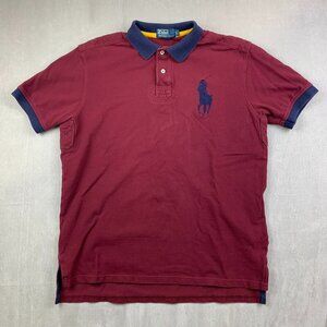 Vtg Ralph Lauren Mens Shirt Large Red Rugby Polo Short Sleeve Big Pony Preppy